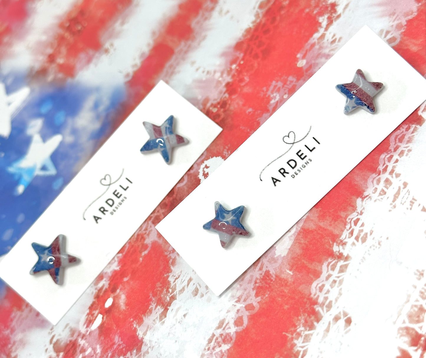 "USA" Rustic Matching Stars & Stripes Stud Earrings