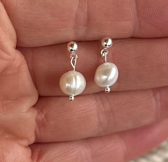 "Lorraine" 54 Cultured Pearl Drop Silver Post Dangle Earrings