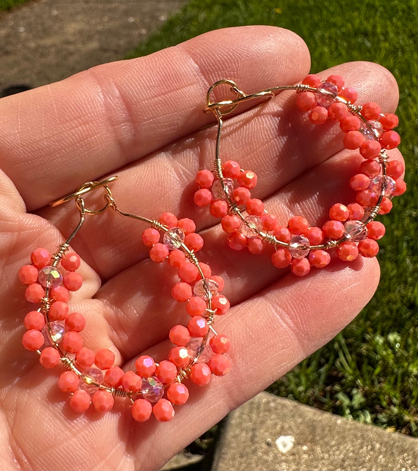 “Georgia” Handmade Silver Plated Coral Dainty Daisy Dangle Earrings