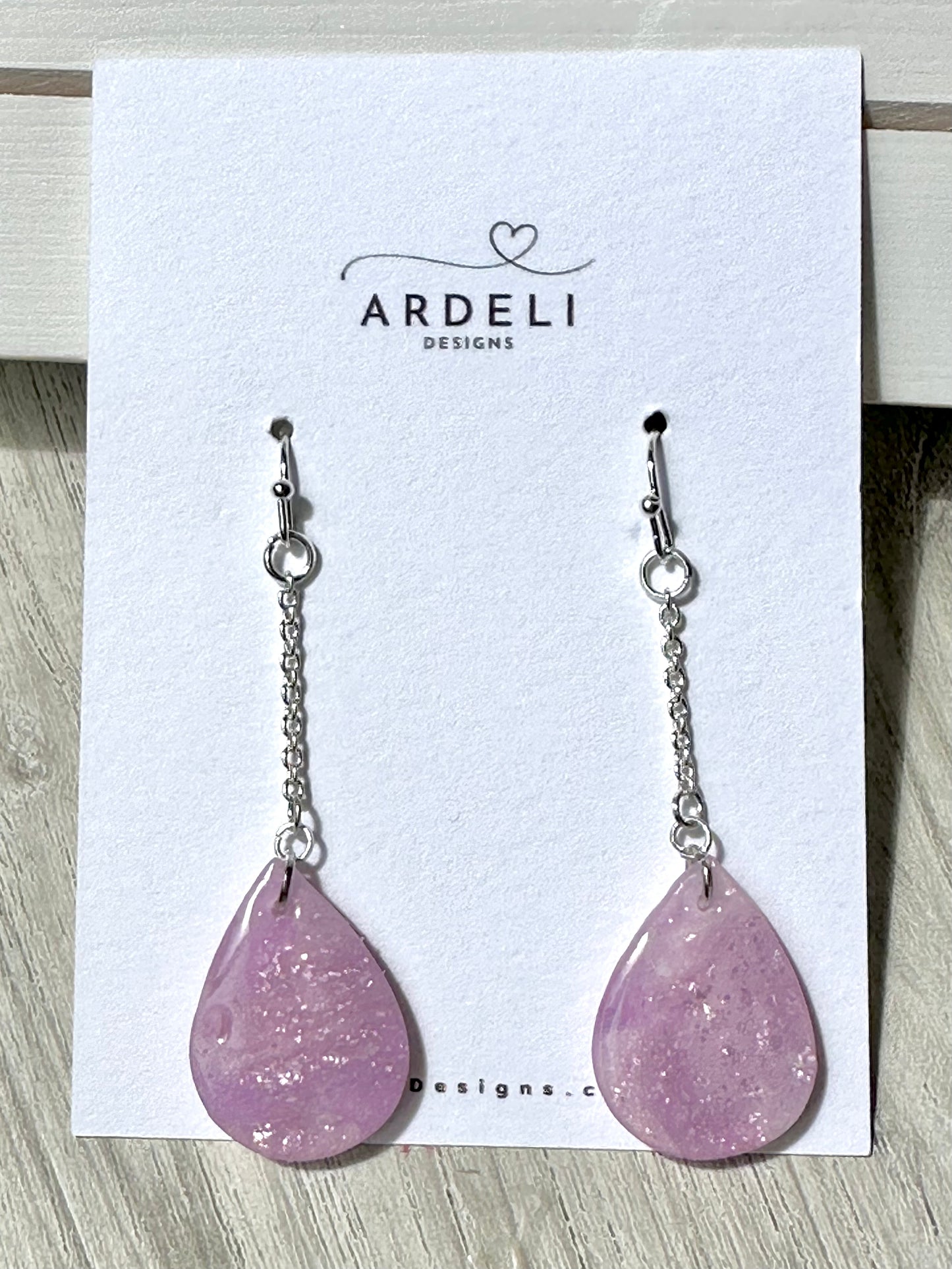 “Lavender Haze” Handmade Polymer Clay Purple Teardrop Dangle Silver Plated Earring hook