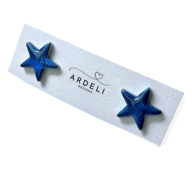 "USA" Blue Shimmer Star Large Stud Earrings