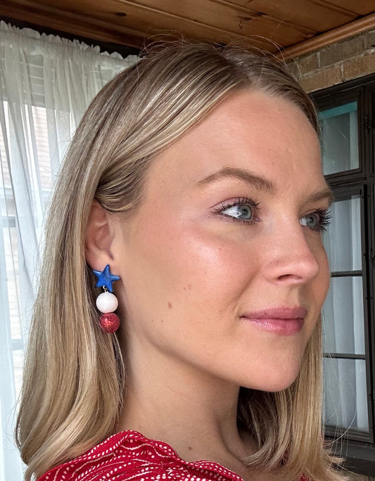 "USA" Star Dangle Post Earrings