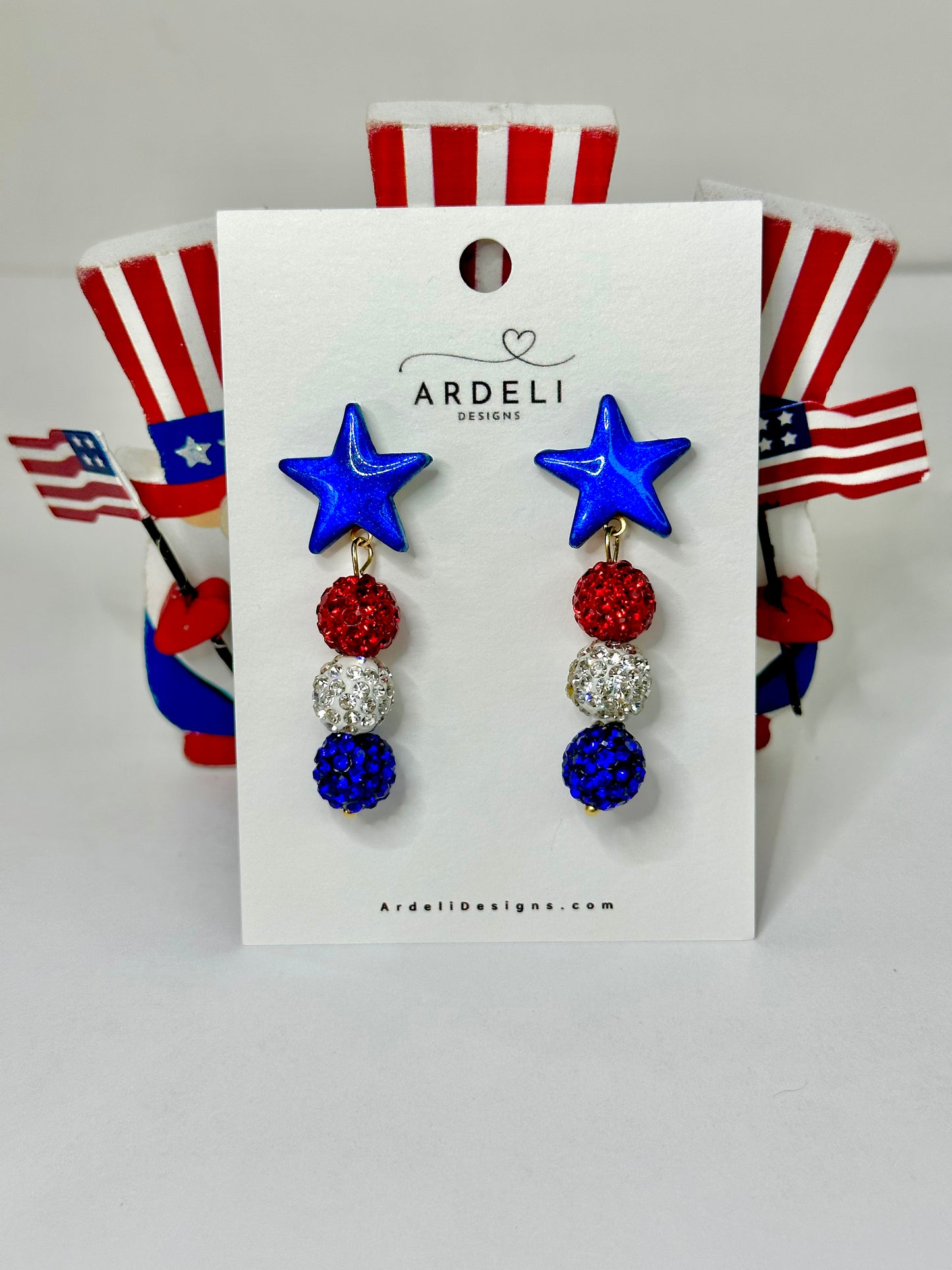 "USA" Stars & Red, White and Blue Dangle Drop Post Earrings