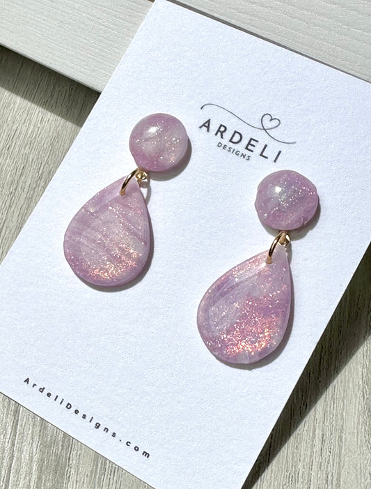 “Lavender Haze” Handmade Polymer Clay Purple Teardrop Dangle Earrings