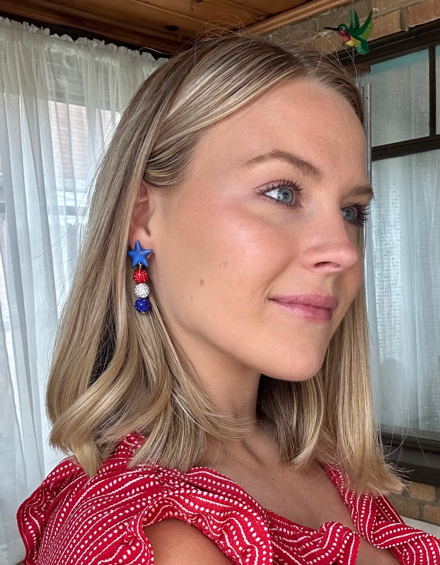 "USA" Stars & Red, White and Blue Dangle Drop Post Earrings