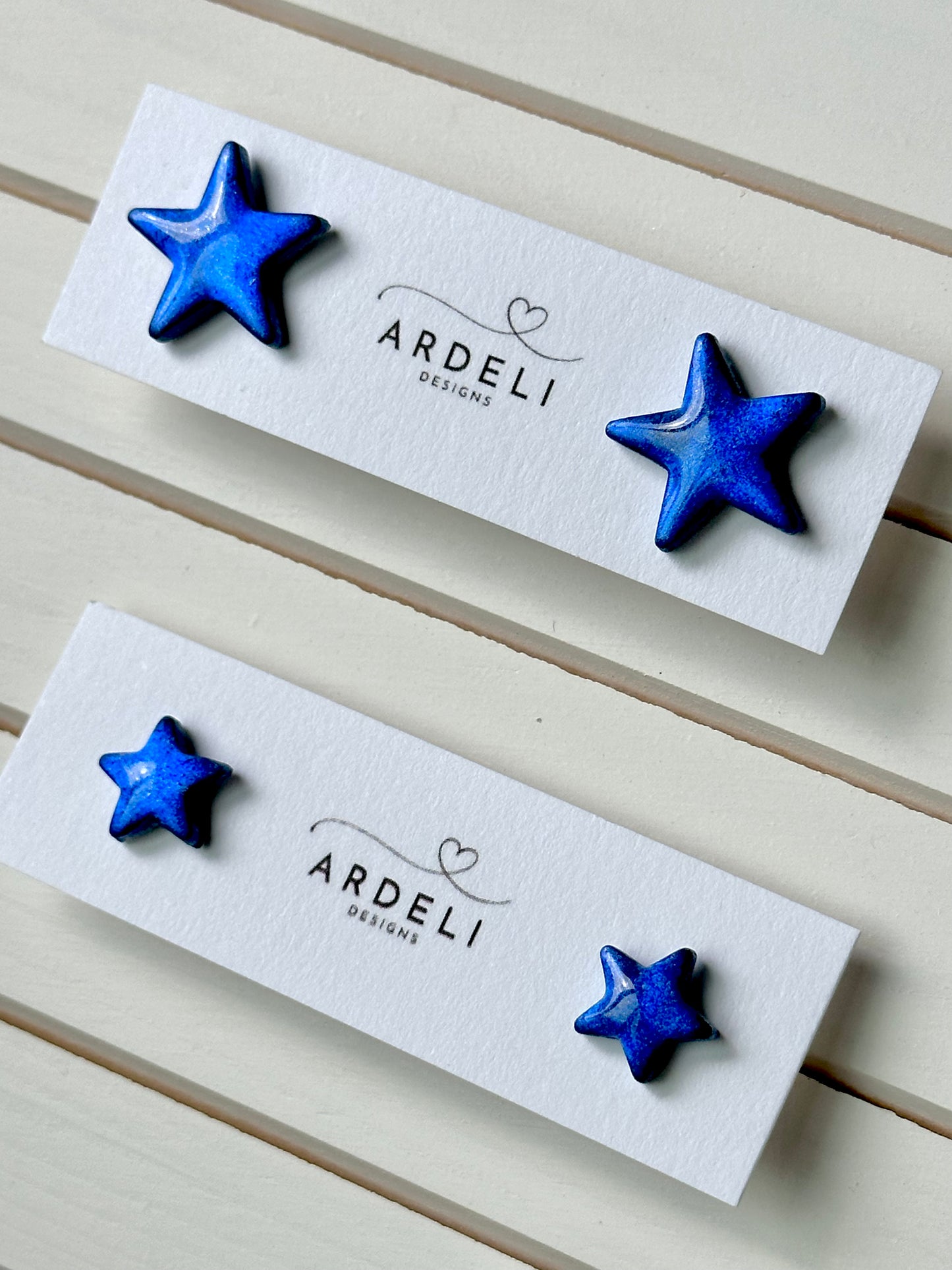 "USA" Blue Shimmer Star Large Stud Earrings