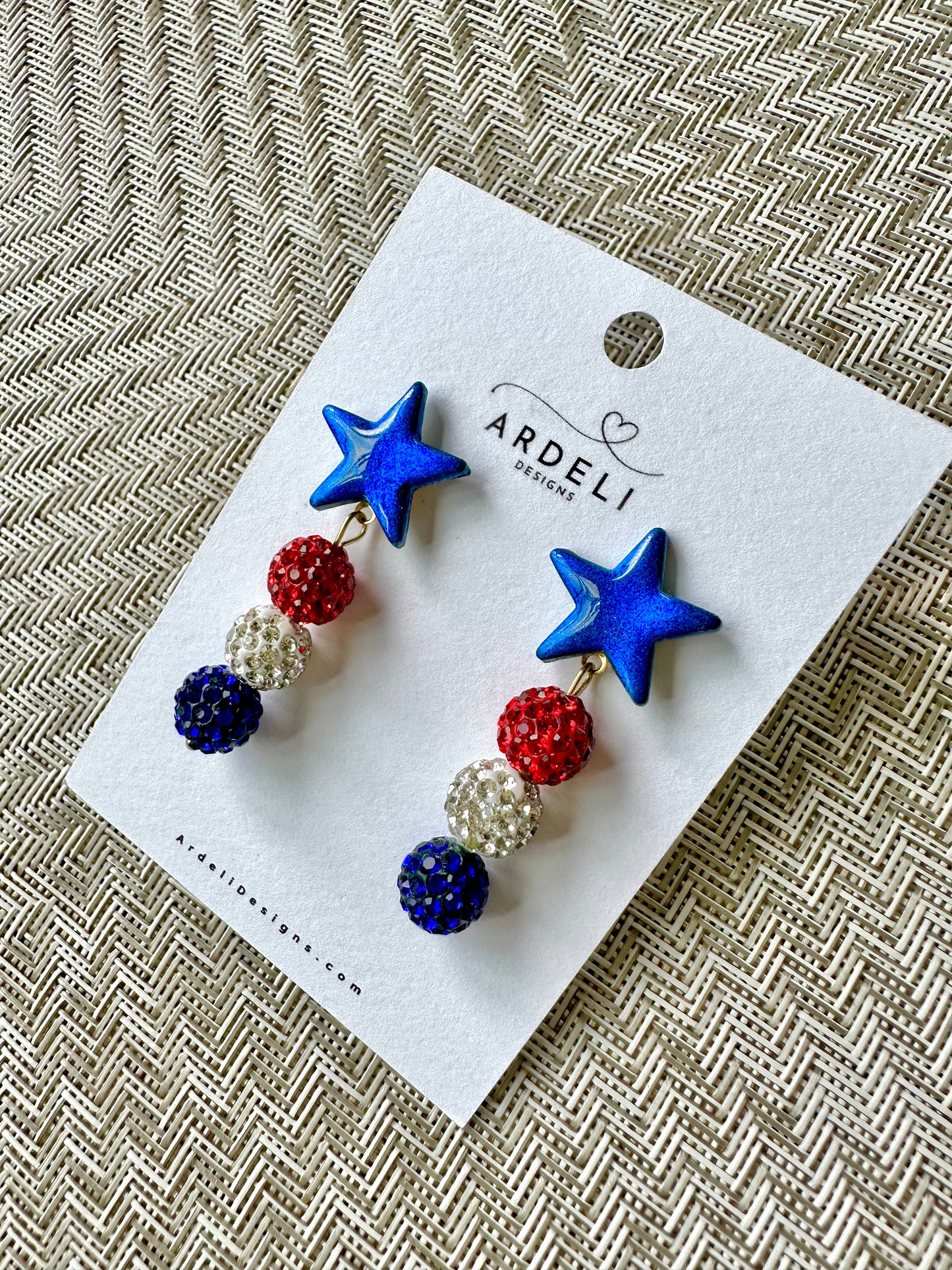 "USA" Stars & Red, White and Blue Dangle Drop Post Earrings