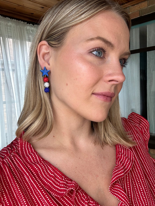 "USA" Stars & Red, White and Blue Dangle Drop Post Earrings