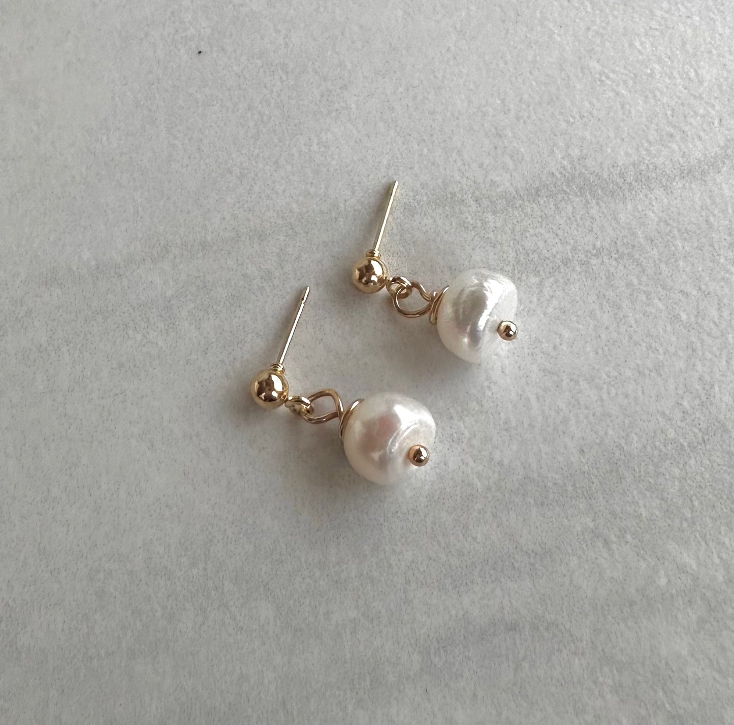 “Lorraine" 73 Fresh Water Pearl Drop Gold Plated Ball Post Dangle Earrings