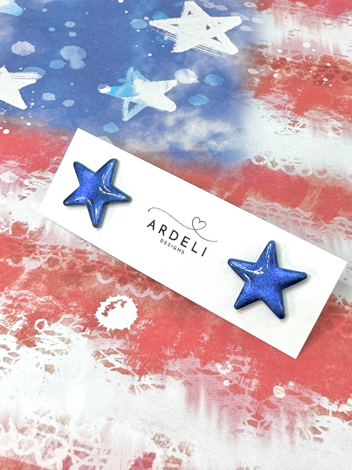 "USA" Blue Shimmer Star Large Stud Earrings