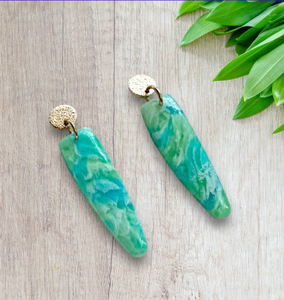 “Tropical Breeze” Handmade Polymer Clay Gold Plated Stud Dangle Earrings