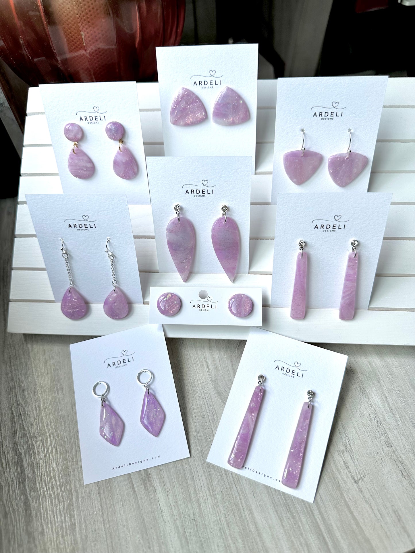 “Lavender Haze” Handmade Polymer Clay Purple Triangle Dangle Silver Plated Hook Earrings