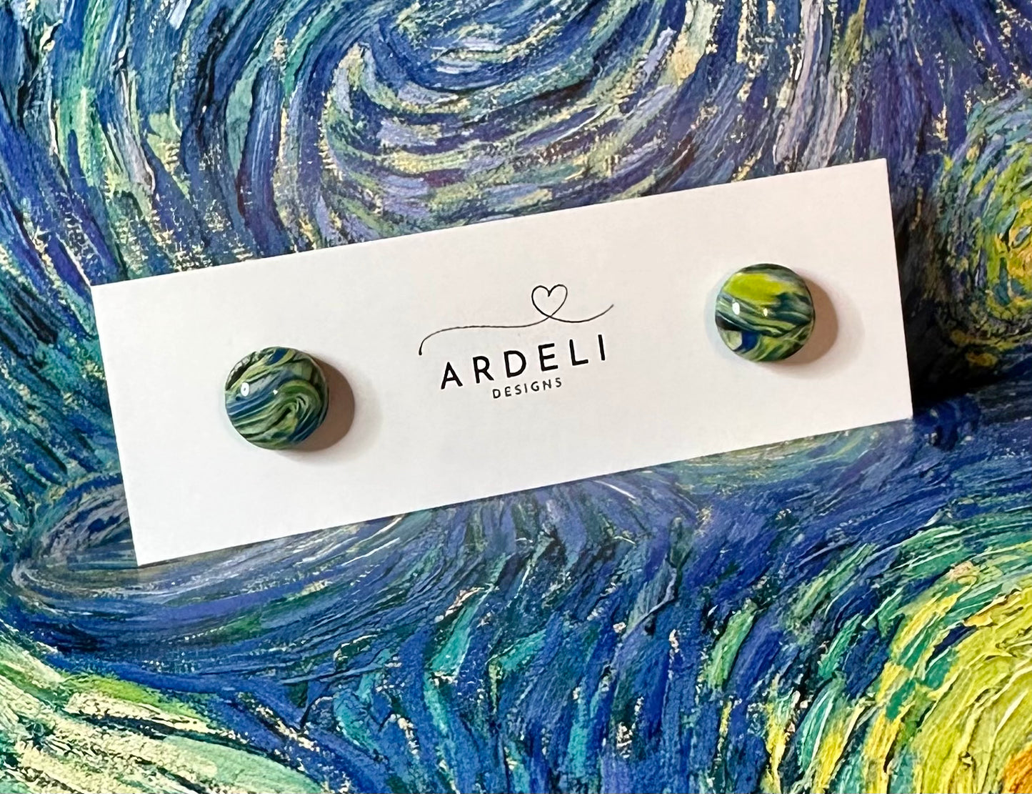 “A Starry Night” Handmade Polymer Clay Round Small Stud Earrings