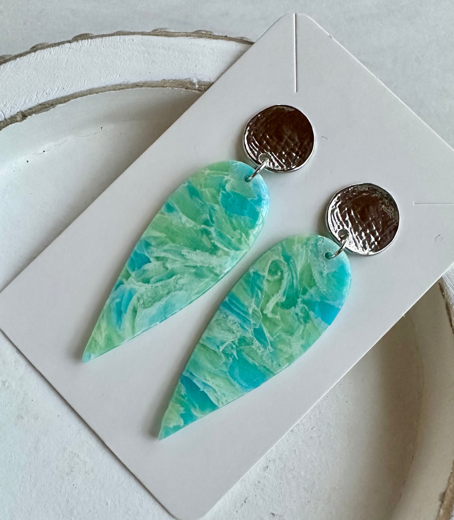 “Tropical Breeze” Handmade Polymer Clay Silver Plated Alloy Stud Dangle Earrings