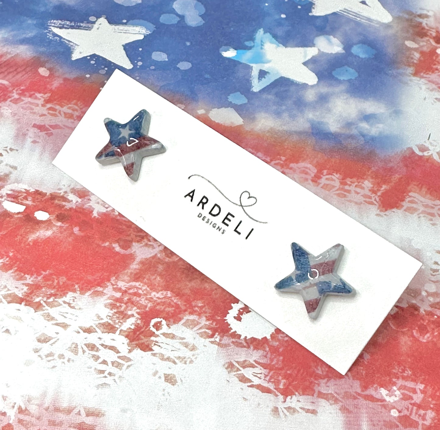 "USA" Rustic Matching Stars & Stripes Stud Earrings