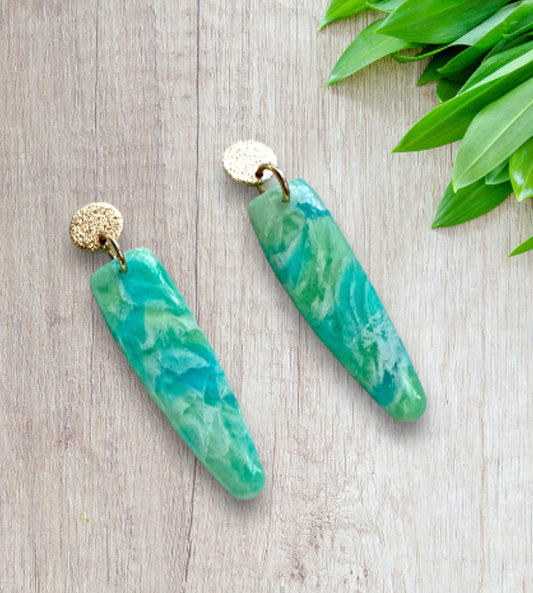 “Tropical Breeze” Handmade Polymer Clay Gold Plated Stud Dangle Earrings