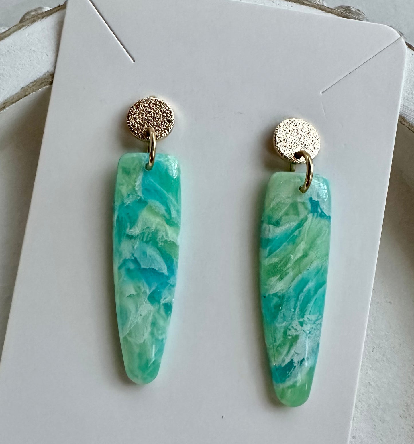 “Tropical Breeze” Handmade Polymer Clay Gold Plated Stud Dangle Earrings