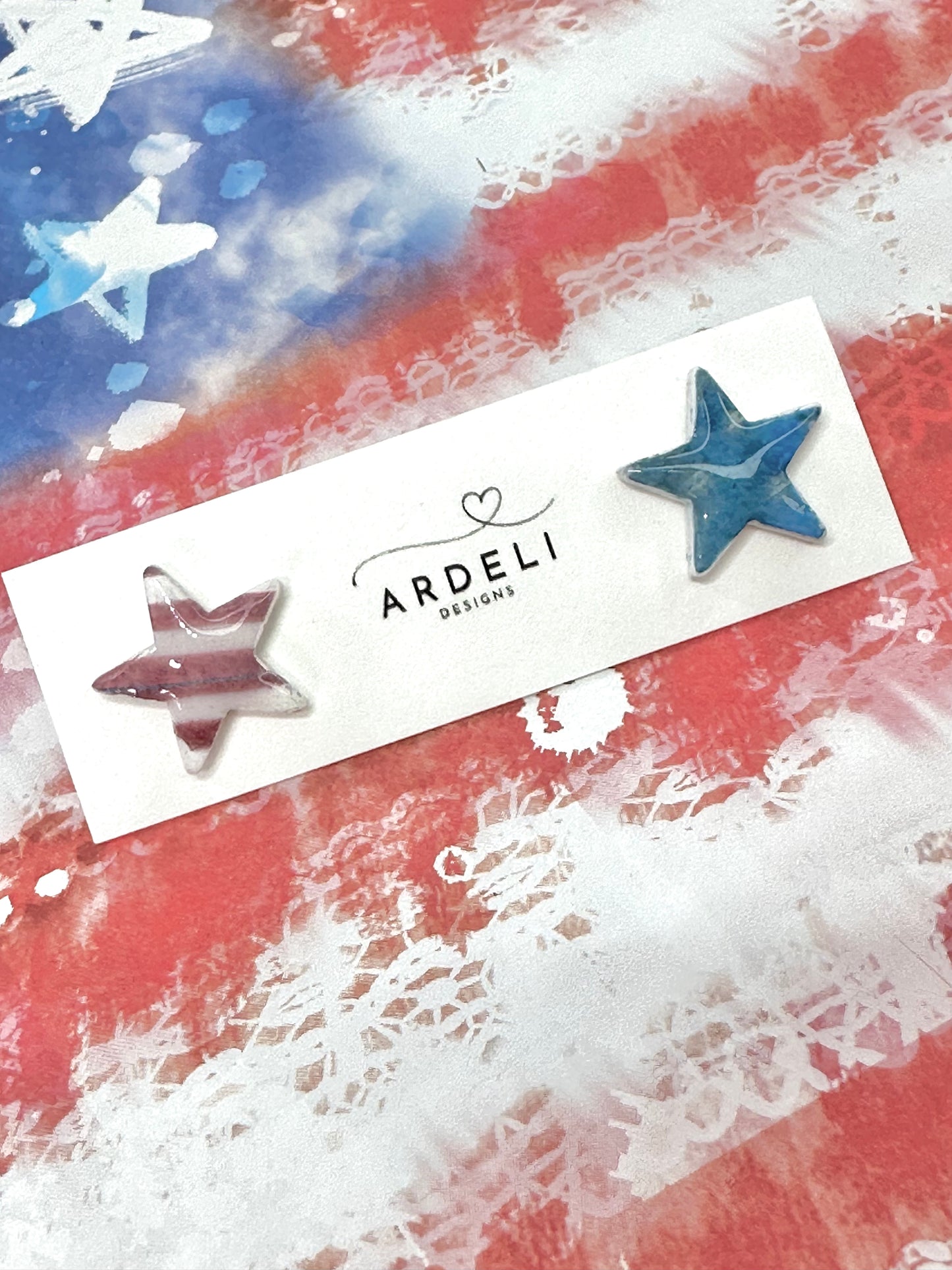 "USA" Rustic Stars & Stripes Stud Earrings