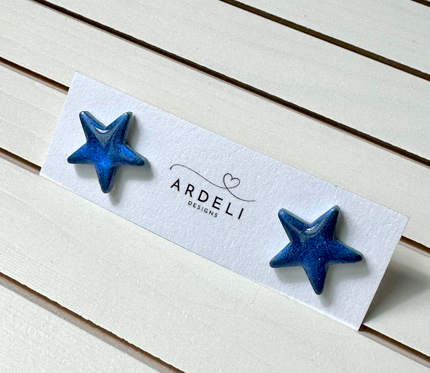 "USA" Blue Shimmer Star Large Stud Earrings