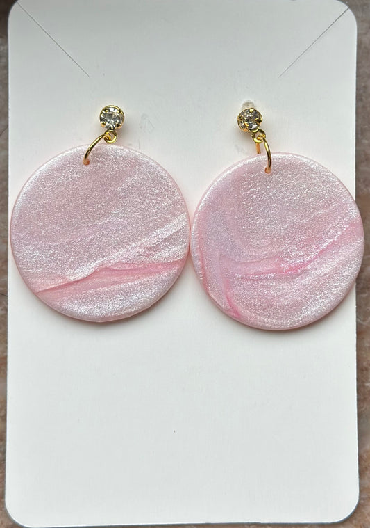 “Pink Lemonade” Handmade Polymer Clay 18K Gold Plated Cubic Zirconia Dangle Earrings