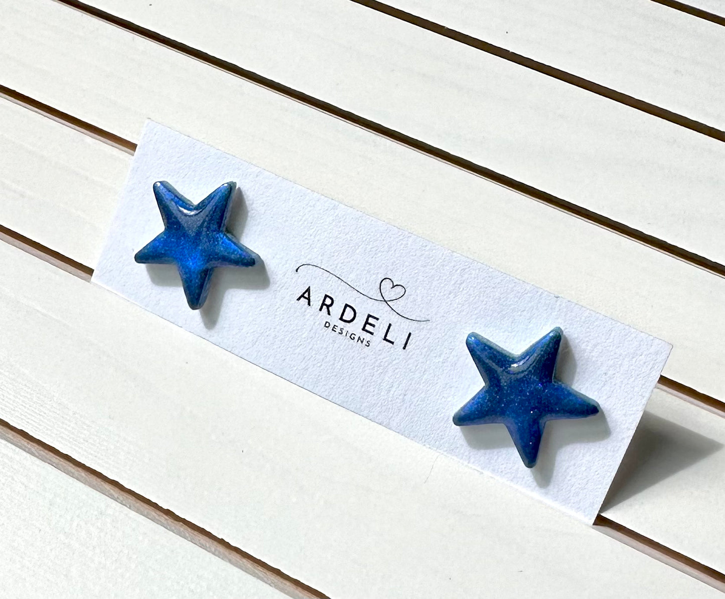 "USA" Blue Shimmer Star Large Stud Earrings