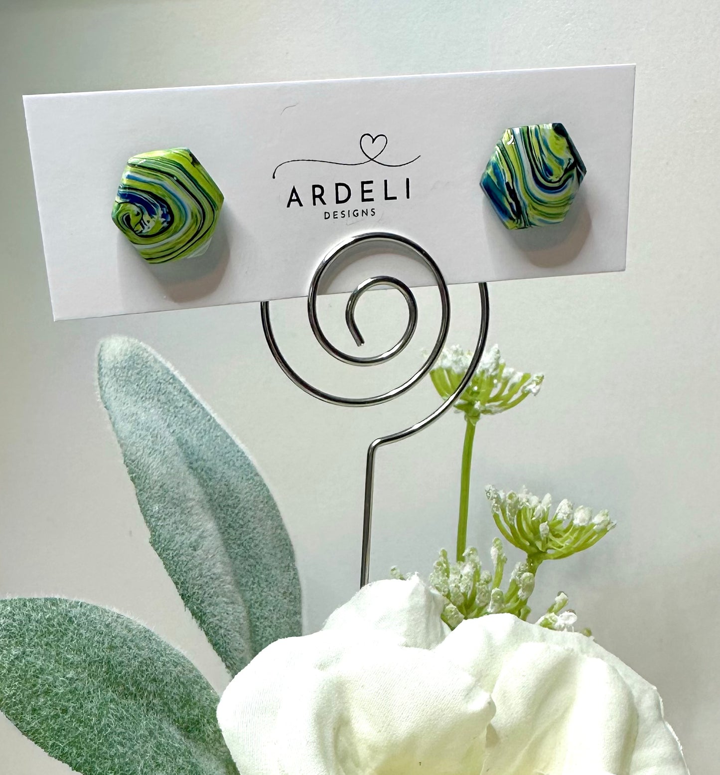 “A Starry Night” Handmade Polymer Clay Honeycomb Stud Earrings