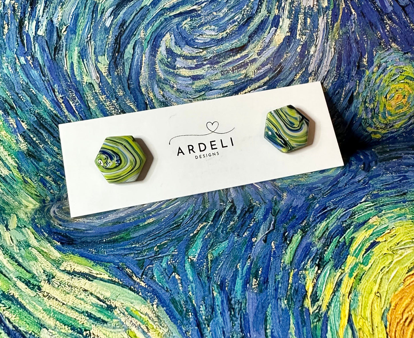 “A Starry Night” Handmade Polymer Clay Honeycomb Stud Earrings