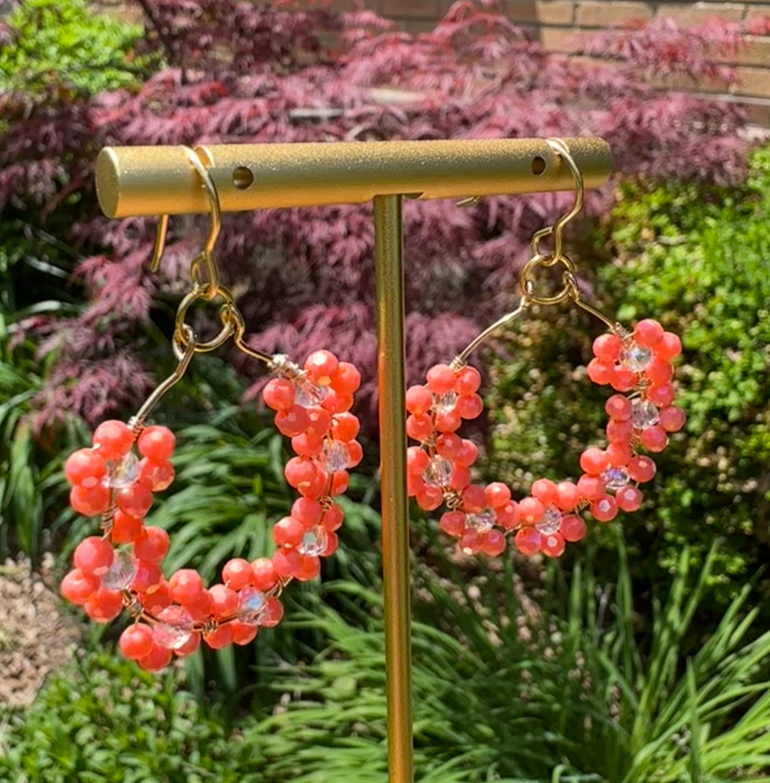 “Georgia” Handmade Silver Plated Coral Dainty Daisy Dangle Earrings