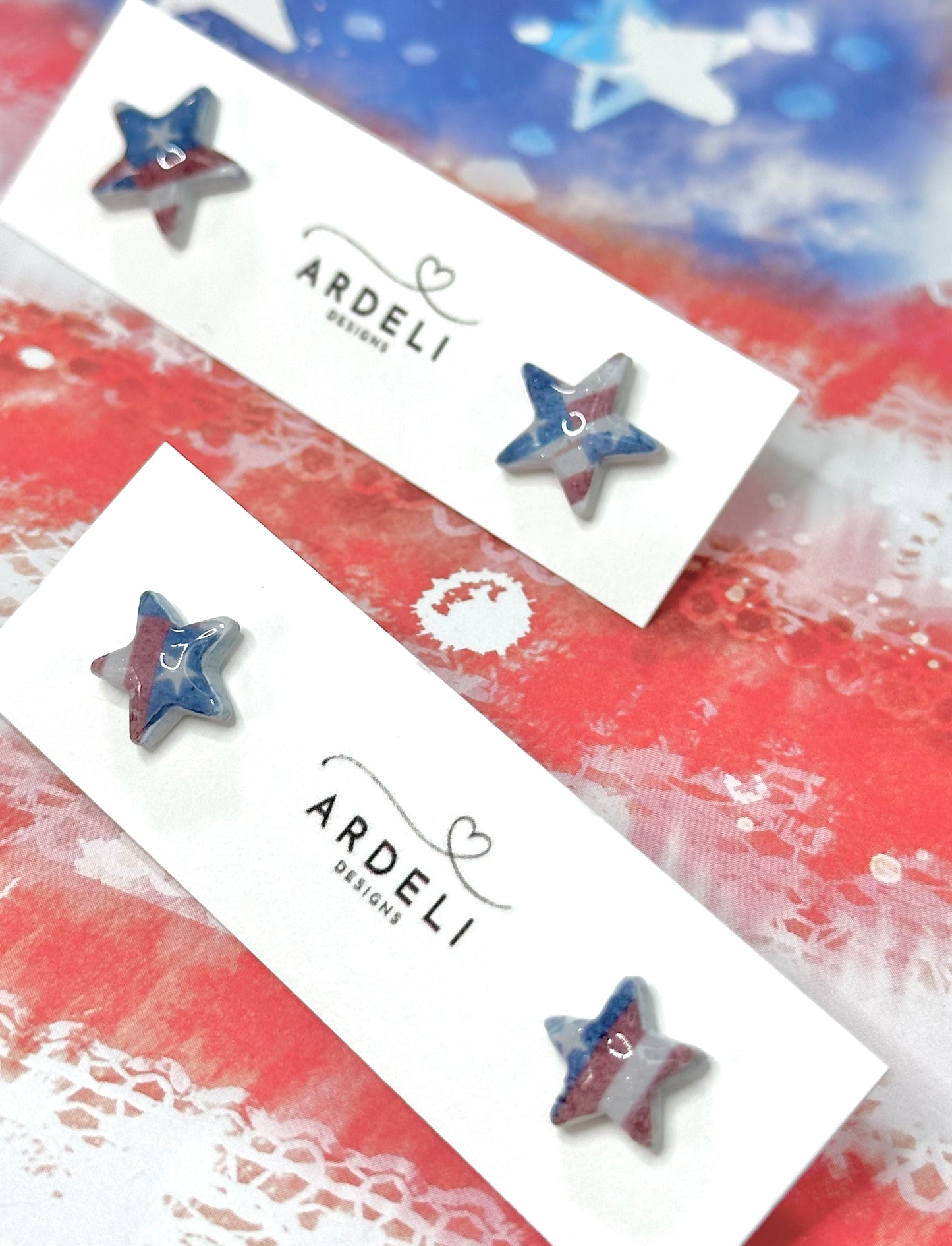 "USA" Rustic Matching Stars & Stripes Stud Earrings