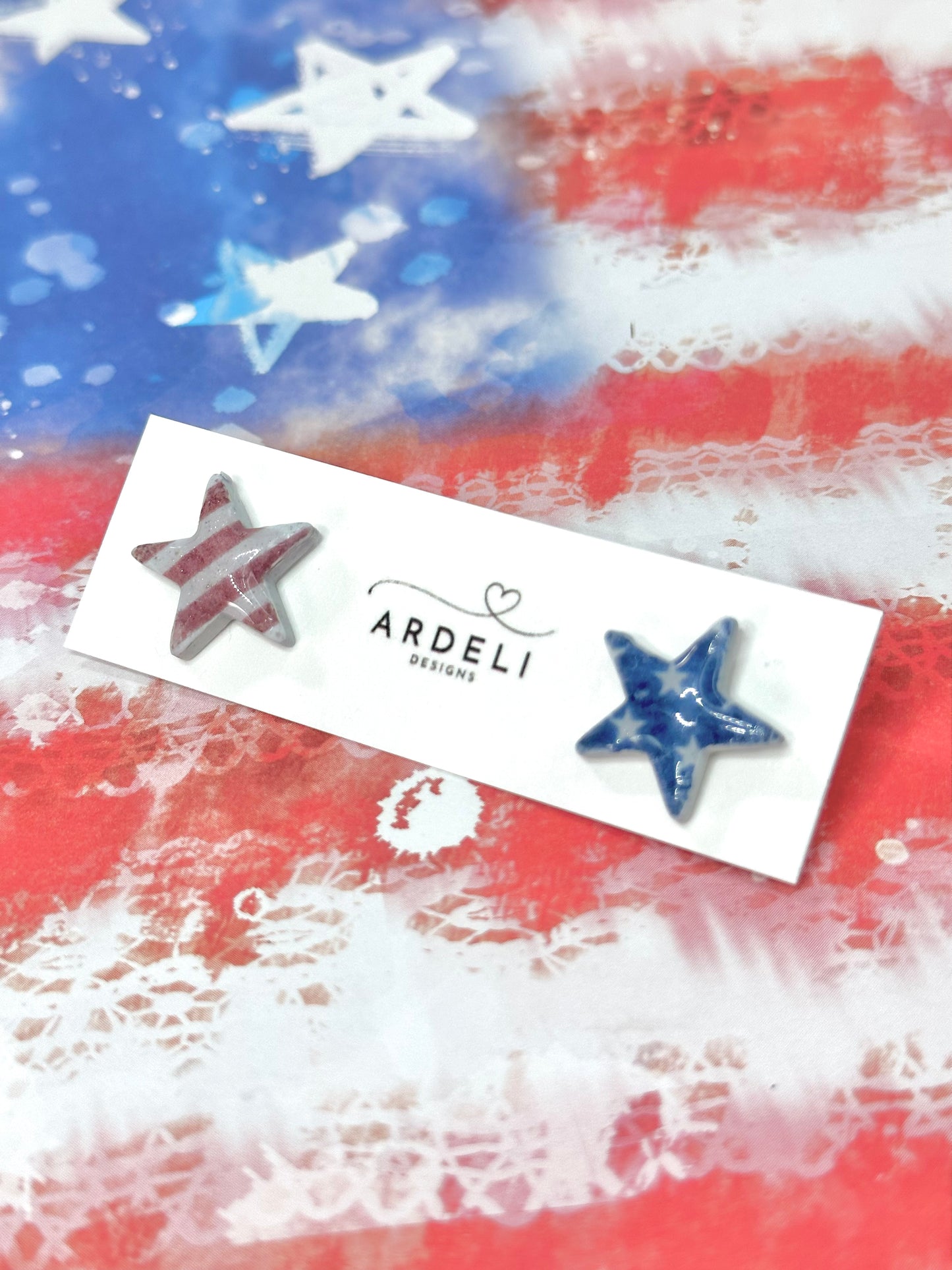 "USA" Rustic Stars & Stripes Stud Earrings