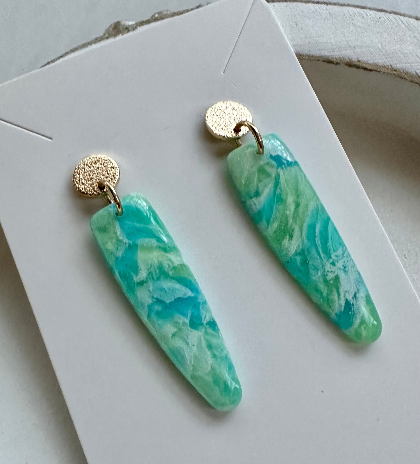 “Tropical Breeze” Handmade Polymer Clay Gold Plated Stud Dangle Earrings