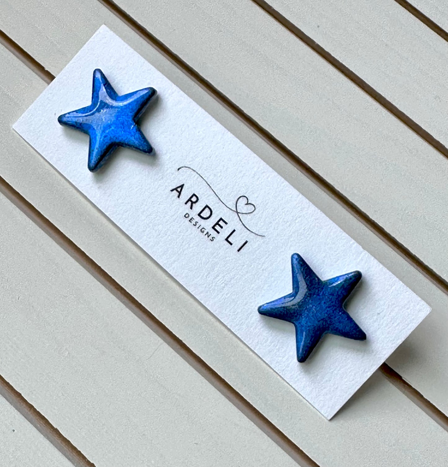 "USA" Blue Shimmer Star Large Stud Earrings