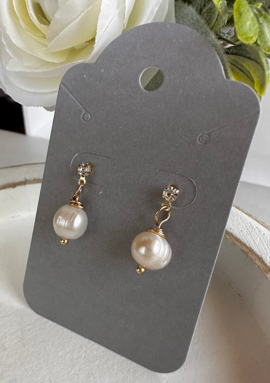 “Lorraine” 59 Fresh Water Pearl Drop Cubic Zirconia 18K Gold Plated Post Earrings