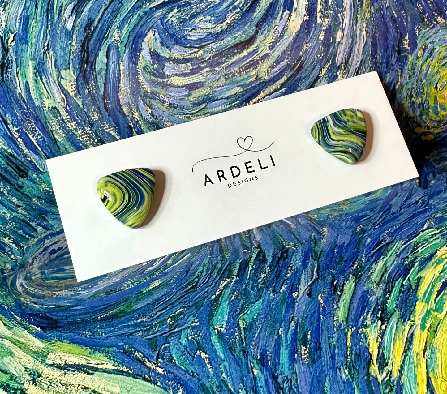 “A Starry Night” Handmade Polymer Clay Triangle Stud Earrings