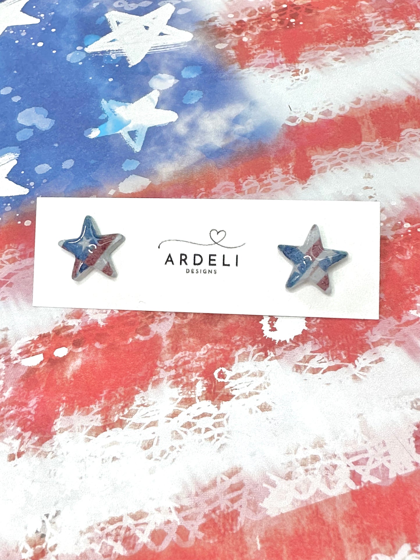 "USA" Rustic Matching Stars & Stripes Stud Earrings