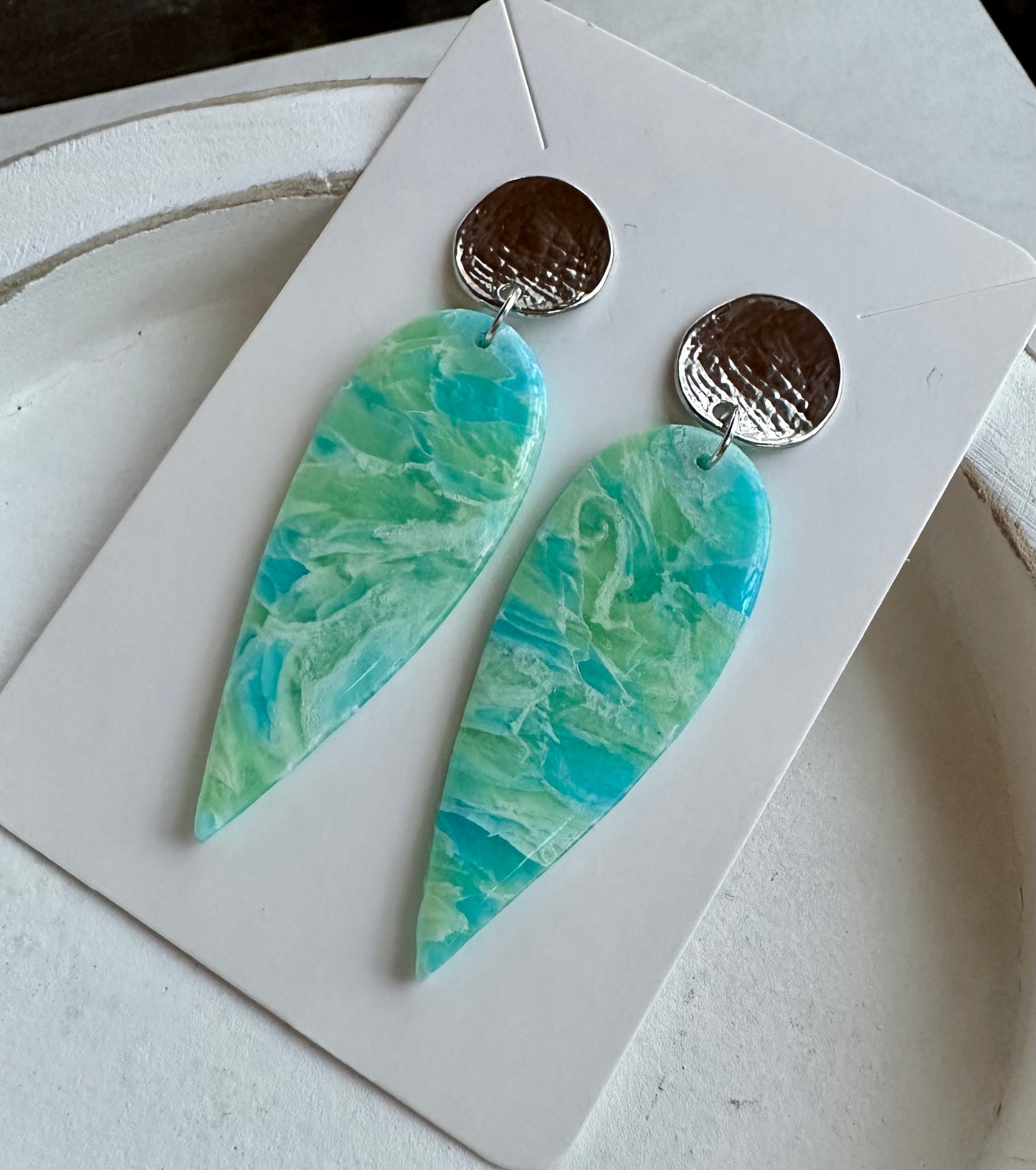 “Tropical Breeze” Handmade Polymer Clay Silver Plated Alloy Stud Dangle Earrings