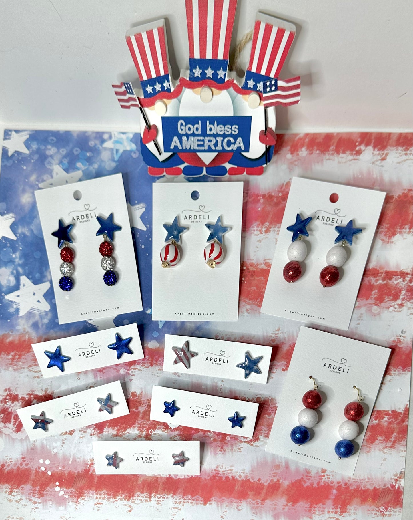 "USA" Stars & Stripes Dangle Post Earrings