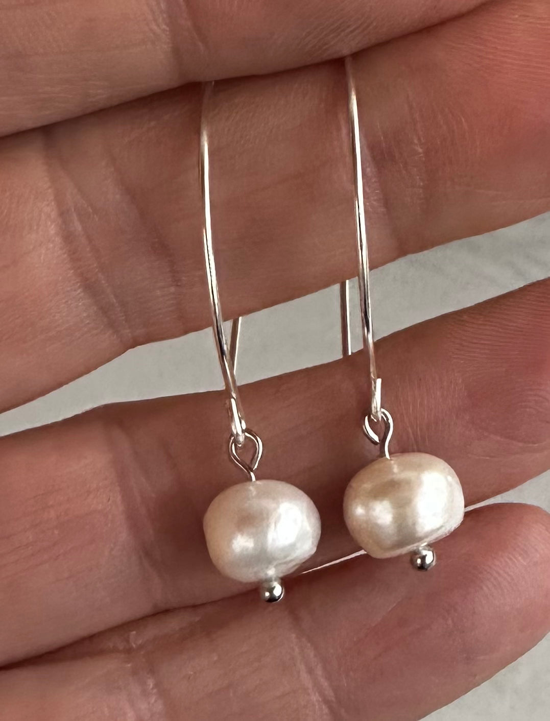 “Lorraine” 48 Fresh Water Pearl Drop Sterling Silver Plated Marquise Earrings