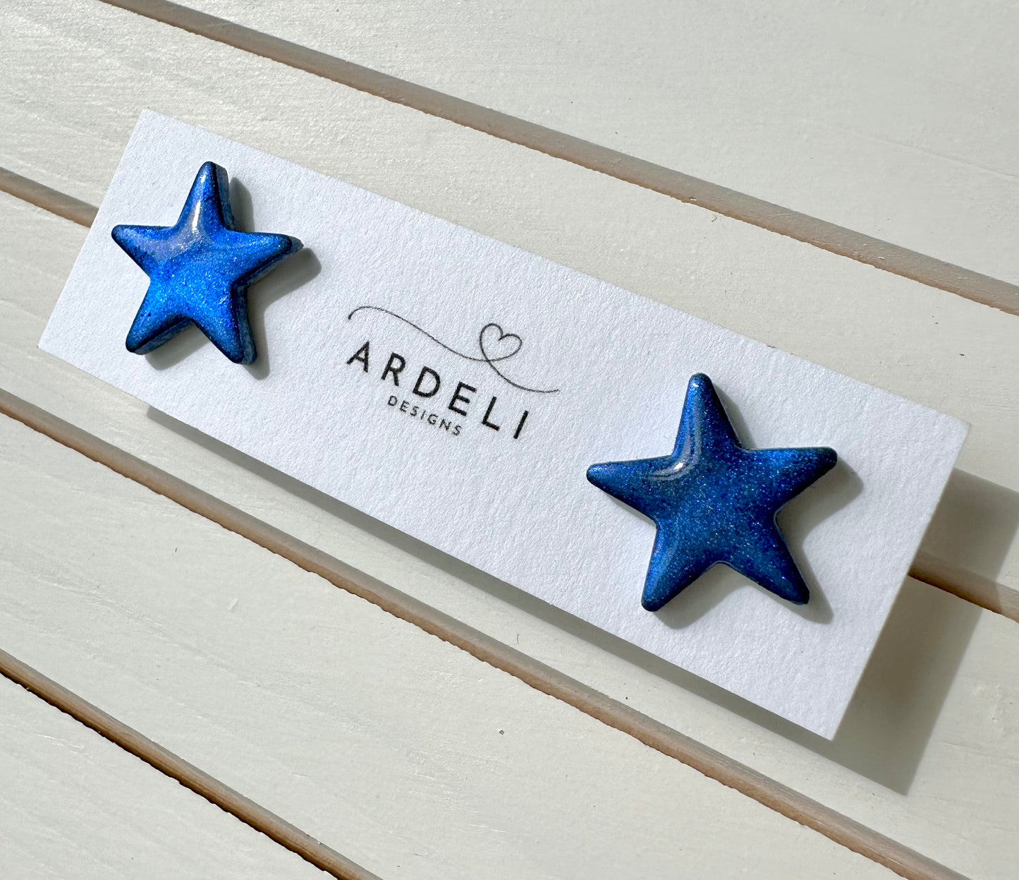 "USA" Blue Shimmer Star Large Stud Earrings