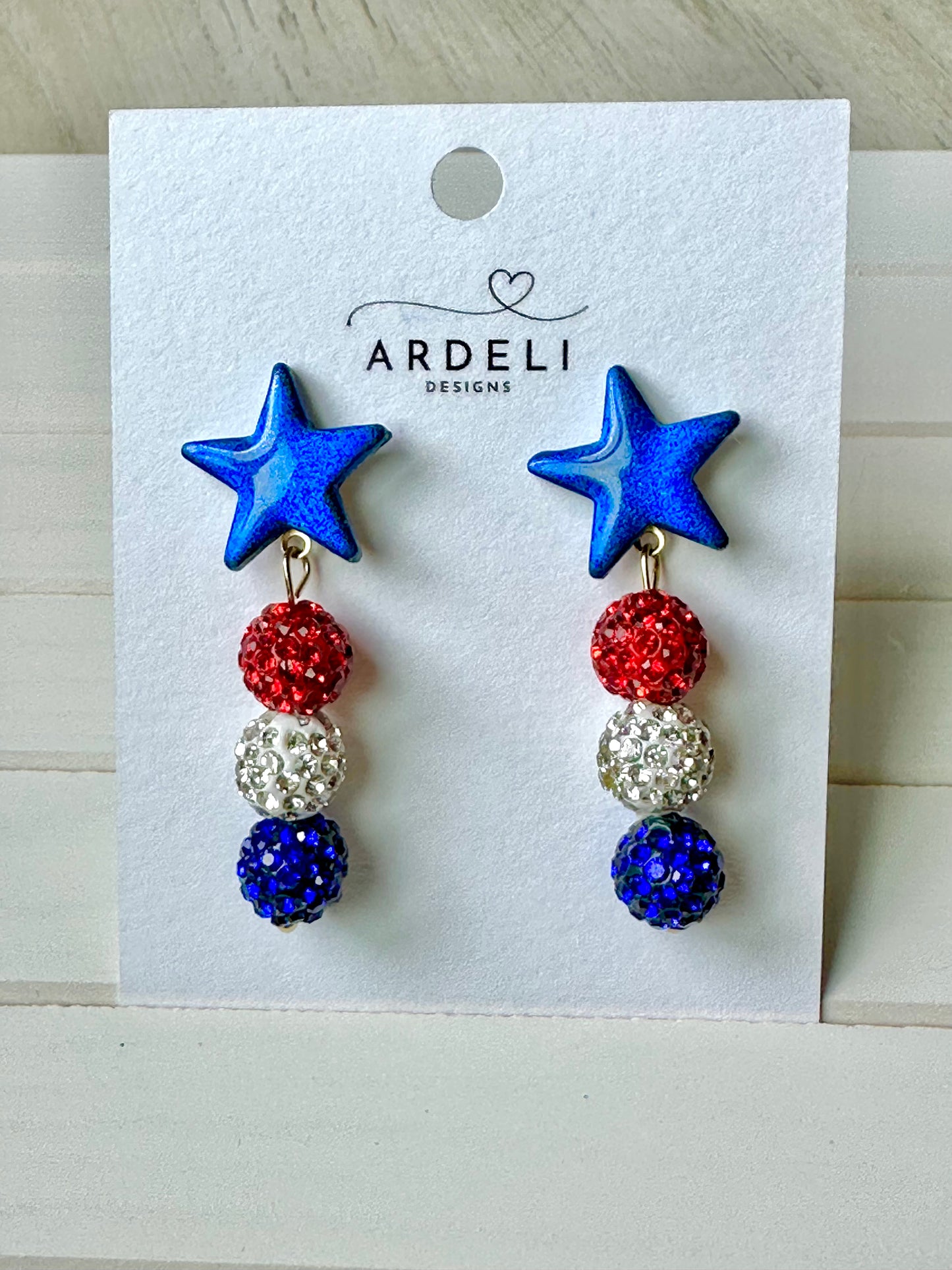 "USA" Stars & Red, White and Blue Dangle Drop Post Earrings