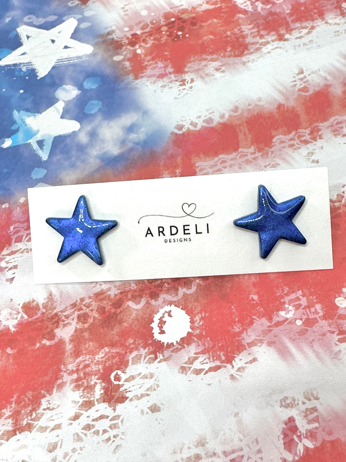 "USA" Blue Shimmer Star Large Stud Earrings