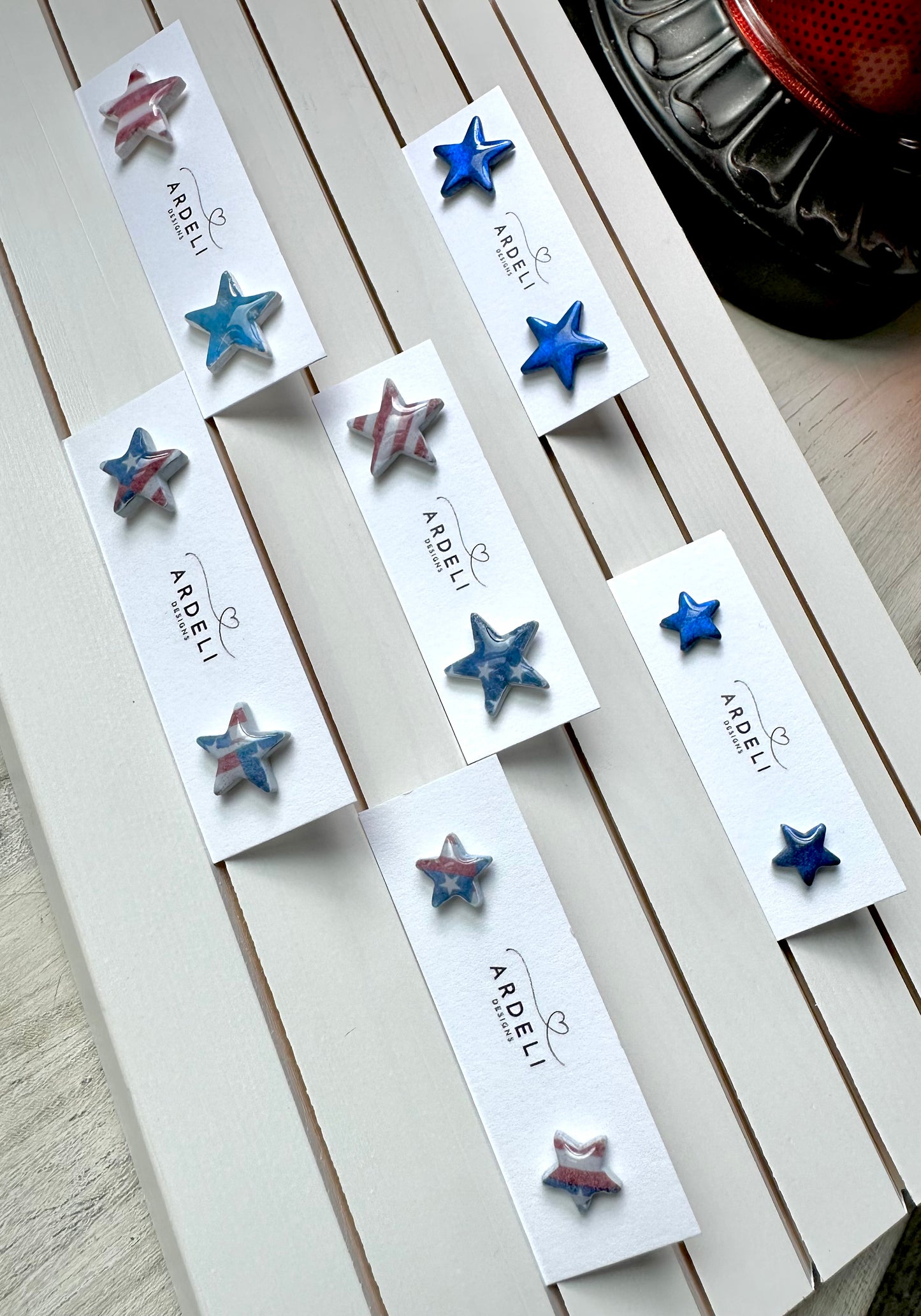 "USA" Rustic Matching Stars & Stripes Stud Earrings