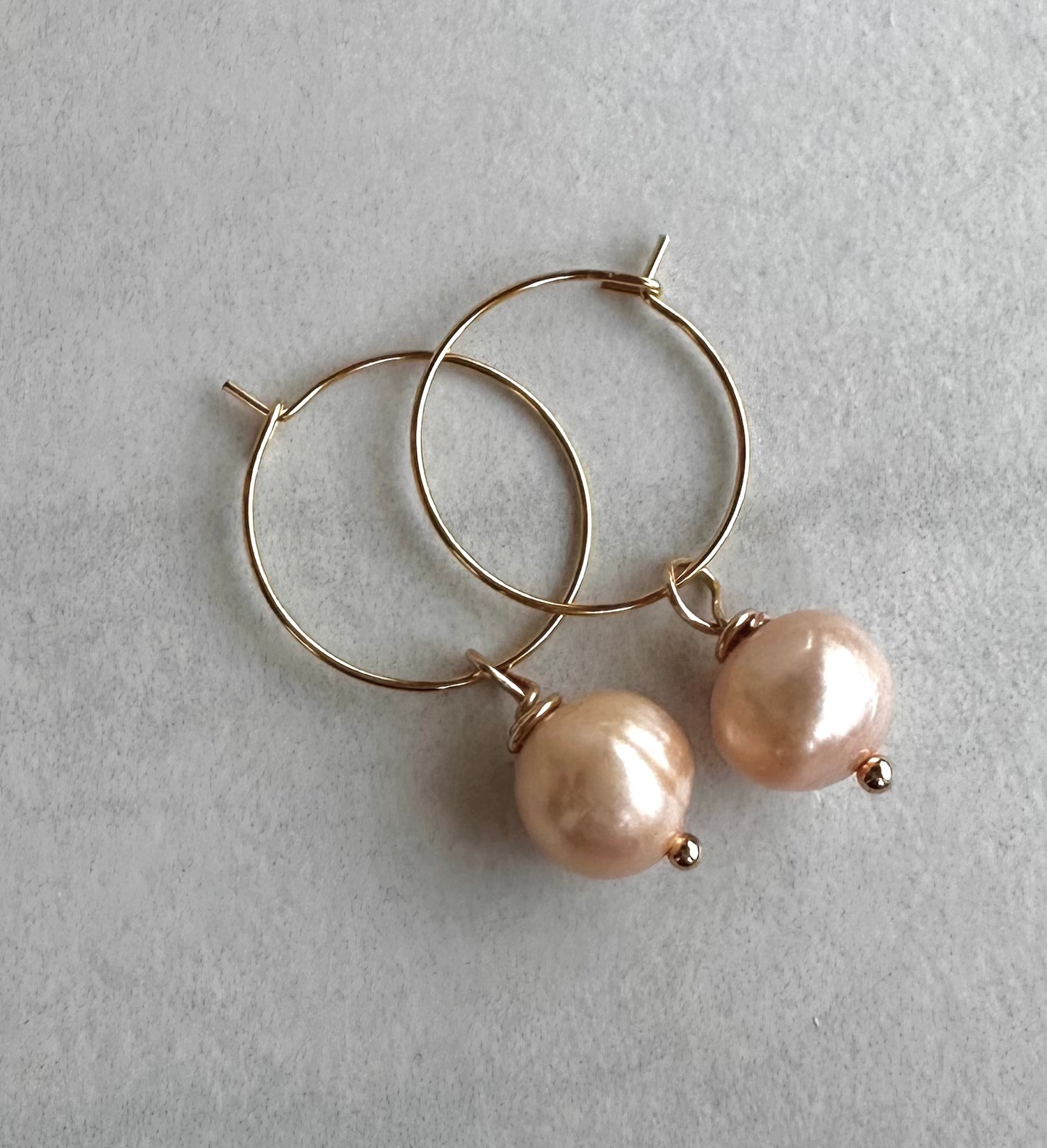 "Lorraine" 79 Peach Potato Pearl Drop 316 Surgical Stainless Steel Hoop Earrings