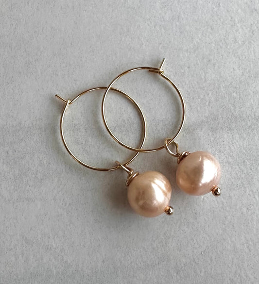 "Lorraine" 79 Peach Potato Pearl Drop 316 Surgical Stainless Steel Hoop Earrings