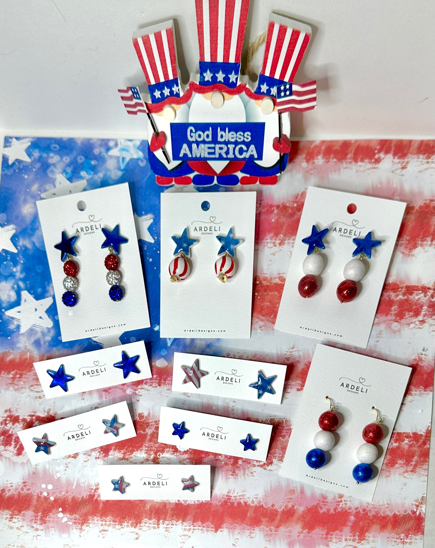 "USA" Star Dangle Post Earrings