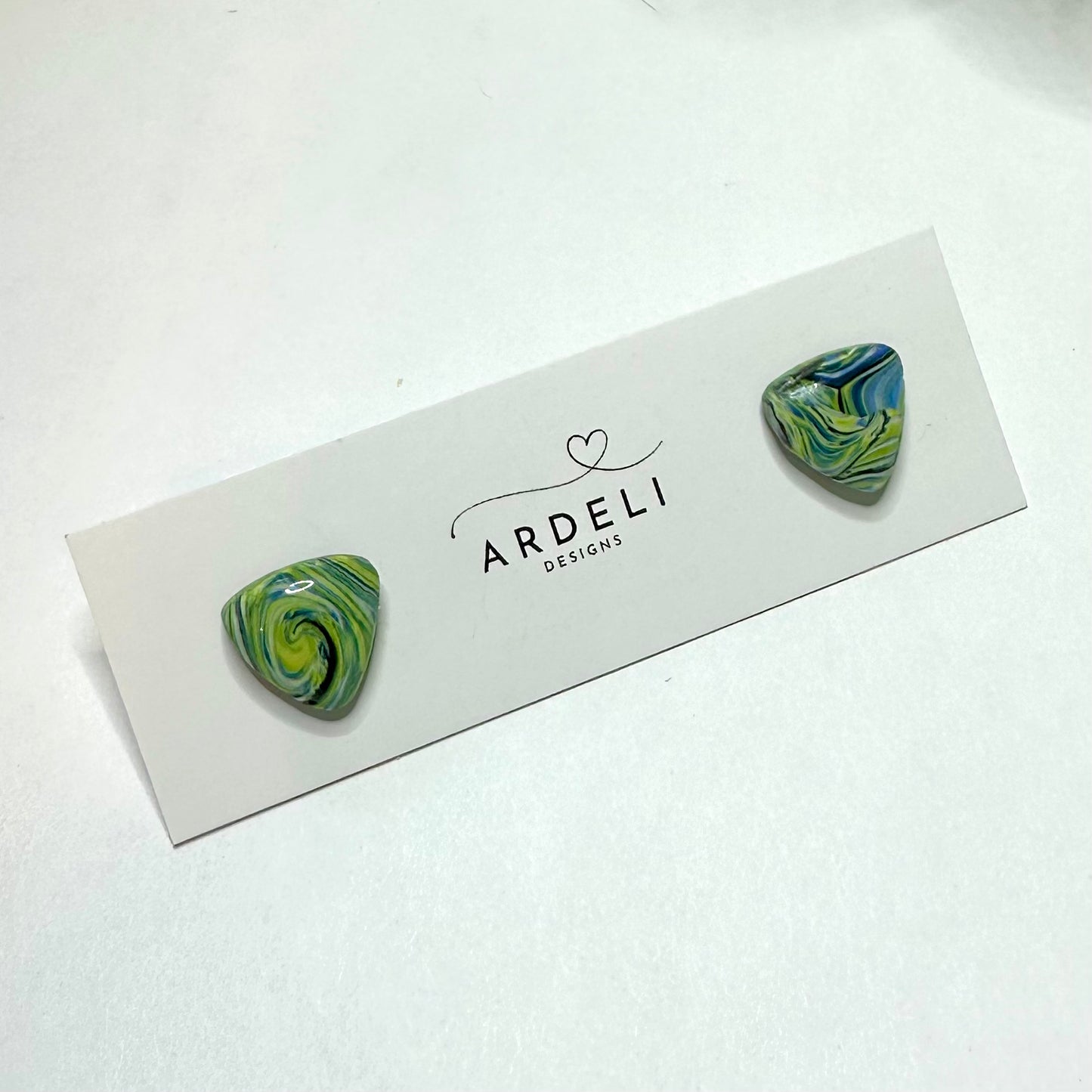 “A Starry Night” Handmade Polymer Clay Triangle Stud Earrings