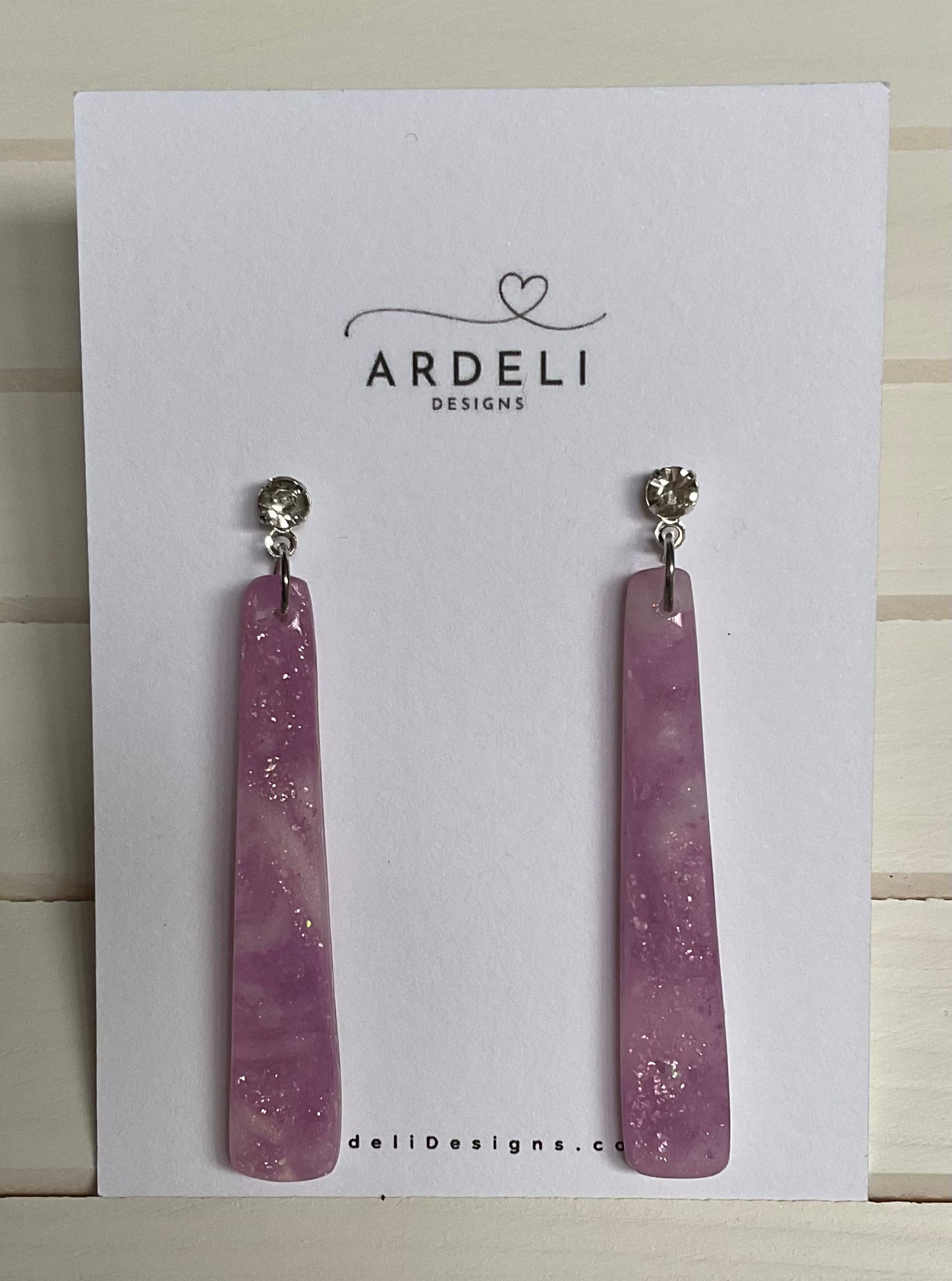 “Lavender Haze” Handmade Polymer Clay Purple Dangle Cubic Zirconia Silver Plated Earring Post