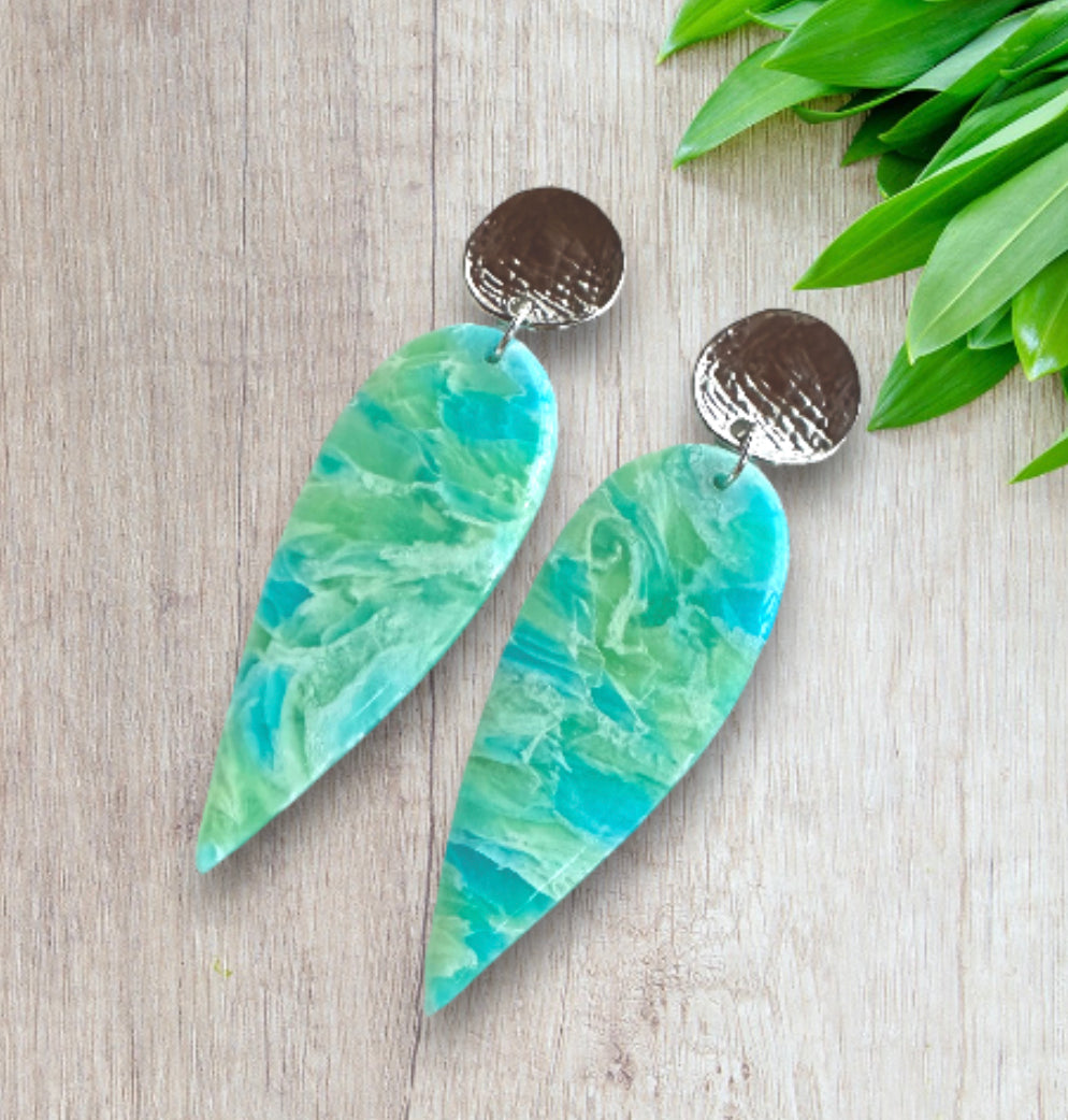 “Tropical Breeze” Handmade Polymer Clay Silver Plated Alloy Stud Dangle Earrings