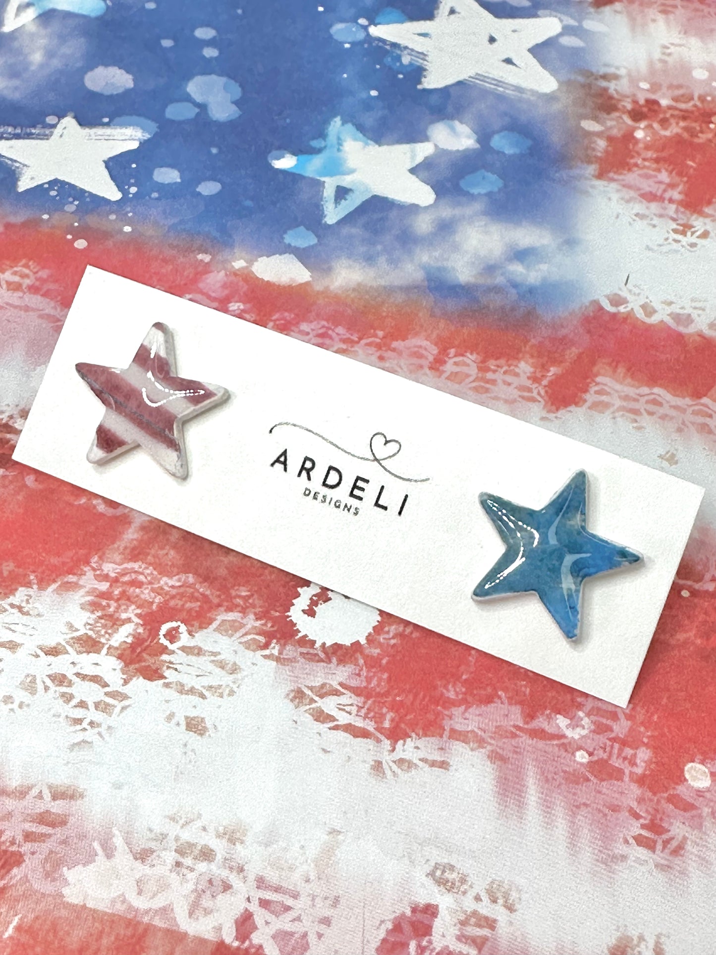 "USA" Rustic Stars & Stripes Stud Earrings