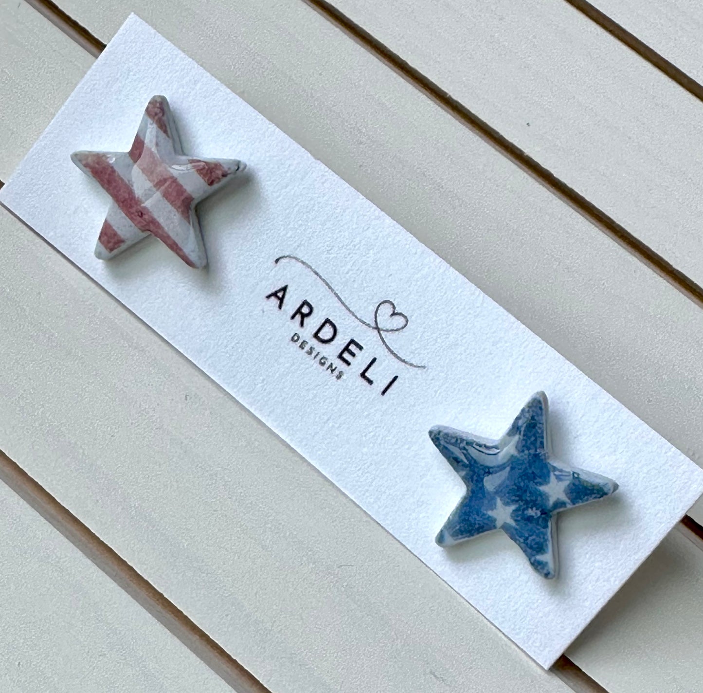 "USA" Rustic Stars & Stripes Stud Earrings